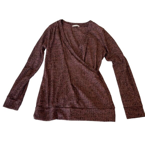 Reborn J Faux Wrap Front Pink and Black Burnout Long Sleeve Top Size Large - Picture 1 of 8
